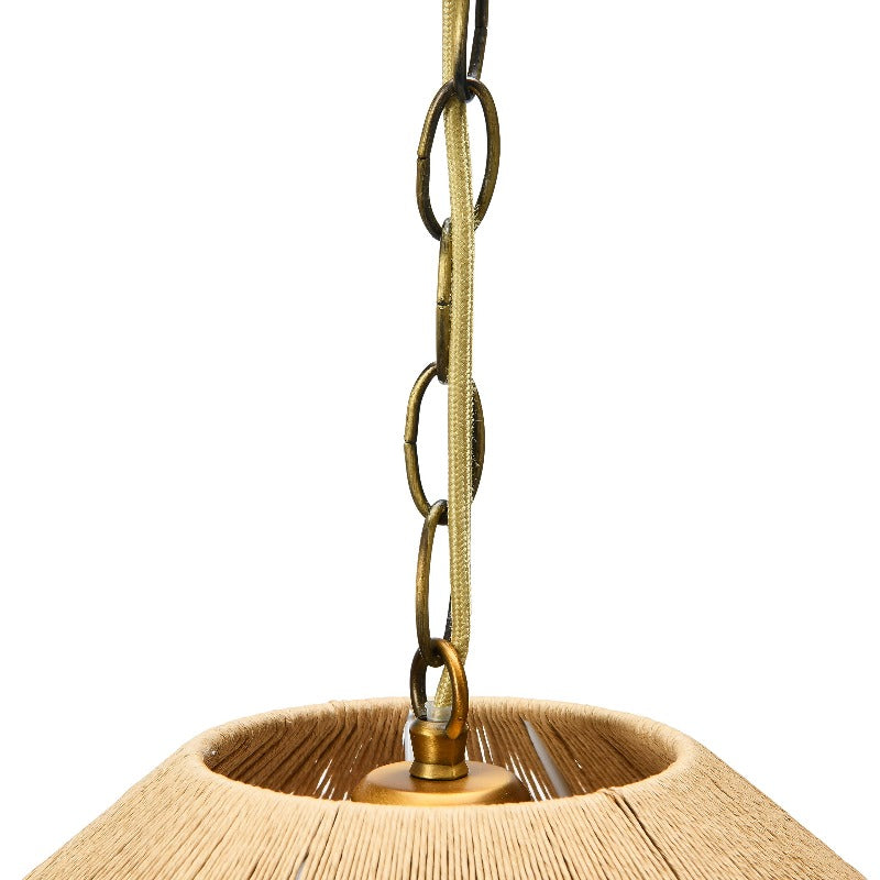 Gold-tone chain at top of tapered rope shade