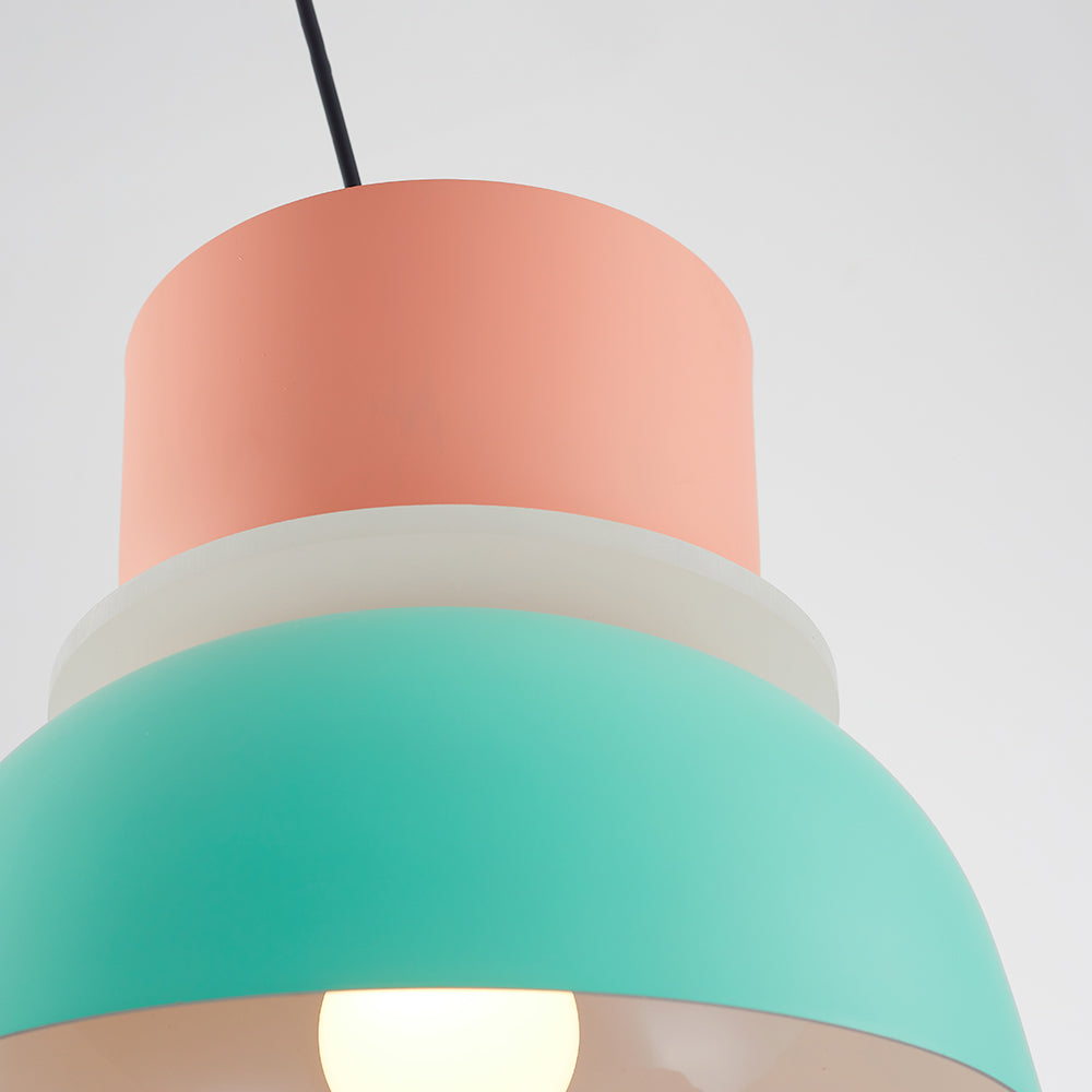 Low angled Morandi Pink Green close-up showing the broad green dome, pale disc, pink upper bowl and glowing bulb beneath
