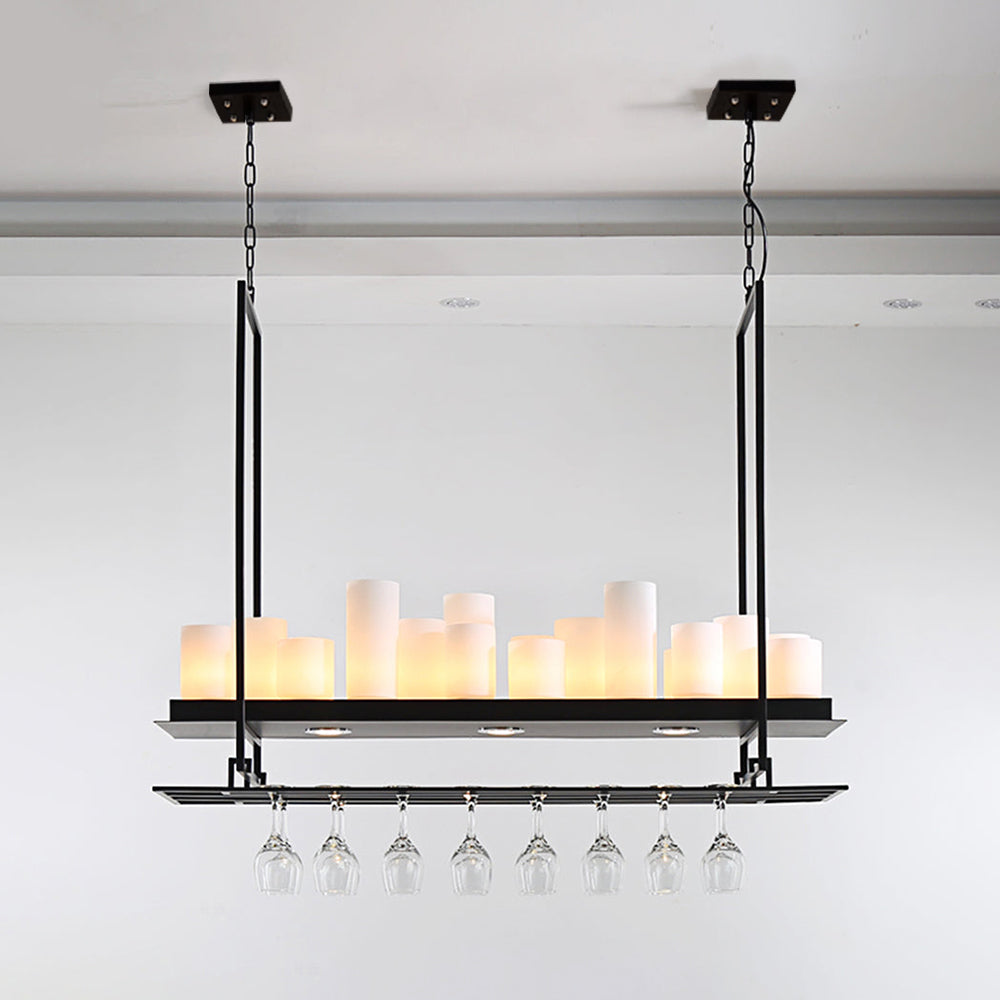 Front view of an illuminated Alessio pendant with two ceiling mounts