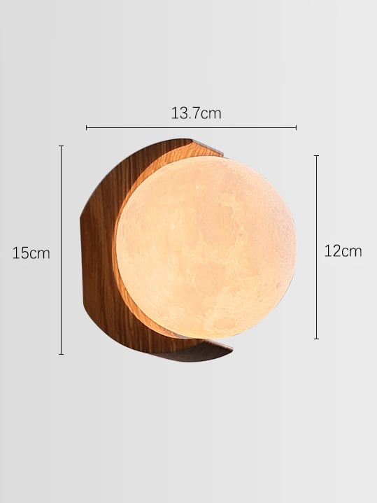 Moon wall light diagram marking 13.7 cm overall width, 15 cm height and a separate 12 cm globe dimension