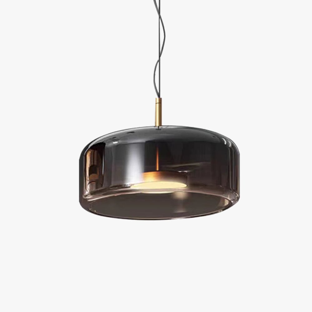 Smoke Gray Hailie wide glass pendant with illuminated central disc