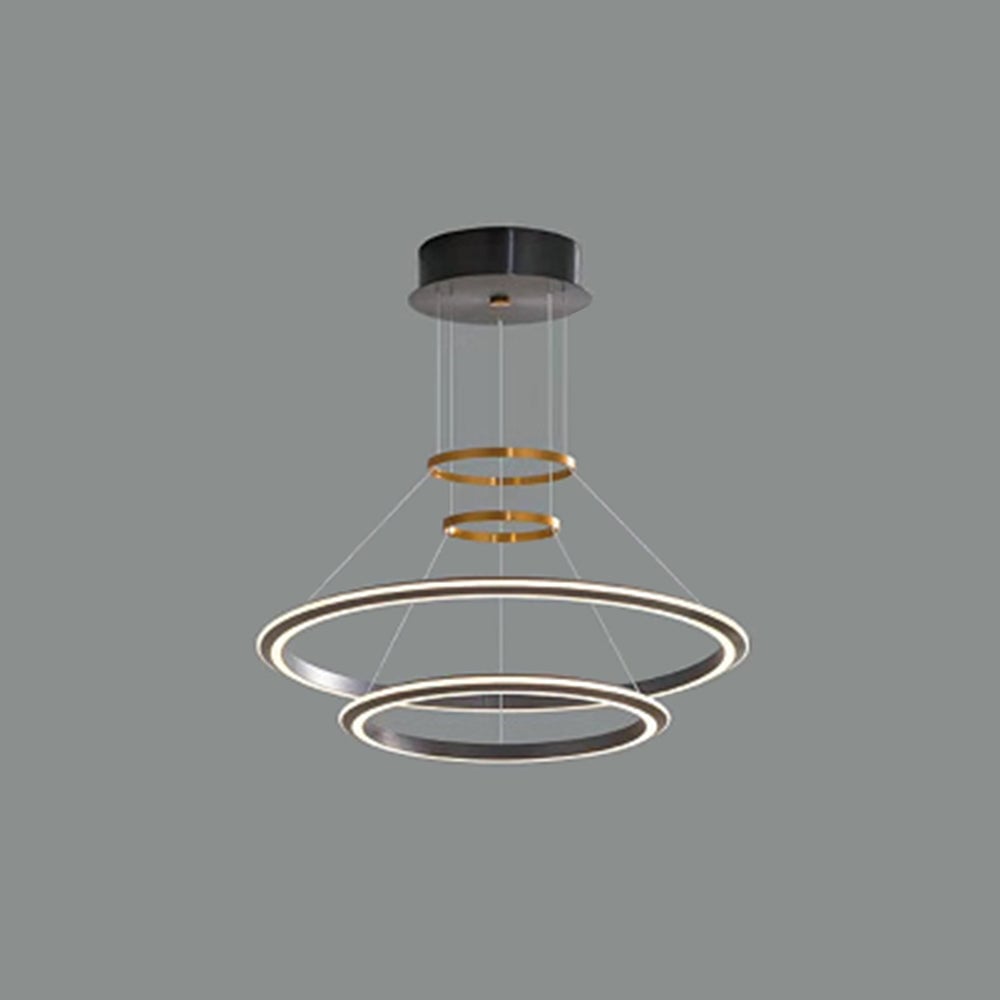 Arisha two-ring pendant with a round black ceiling fitting and gold-tone links