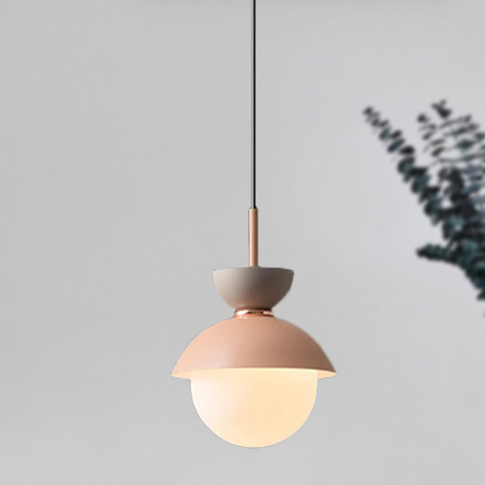 Morandi Pink pendant with gray upper cup and white globe