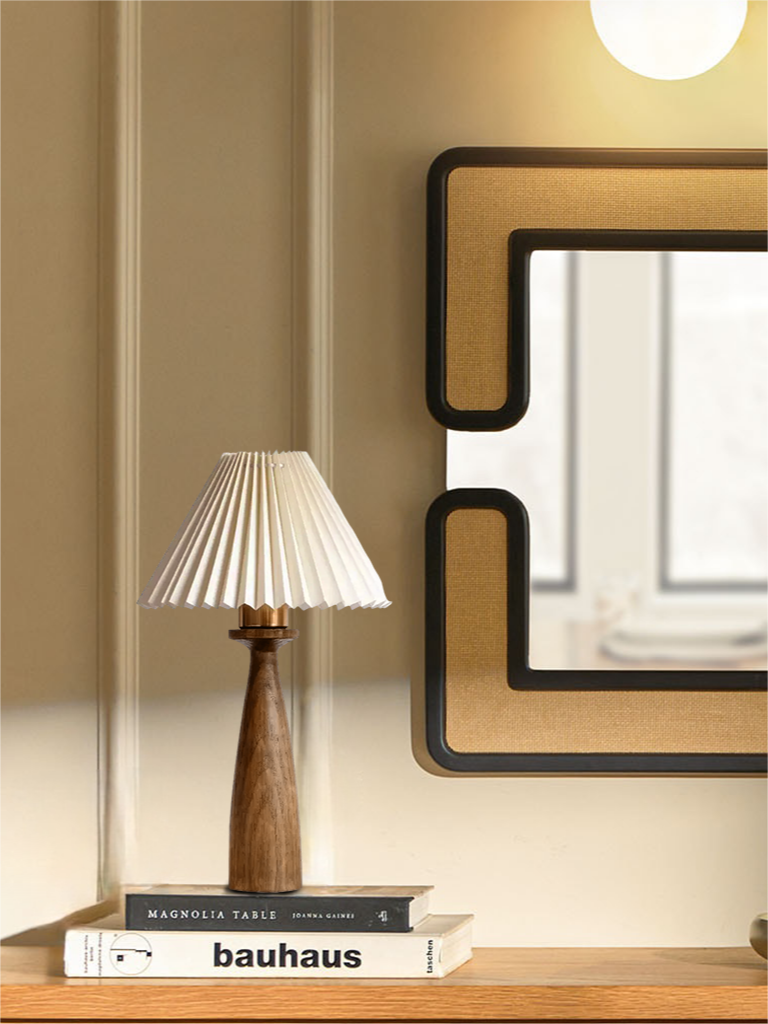 Riko Wood Fabric Pleated Table Lamp - Cueteks