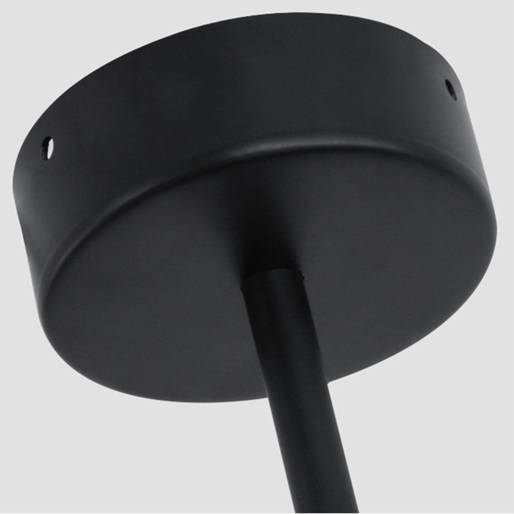 Close-up of Evette Black round ceiling canopy and central suspension stem