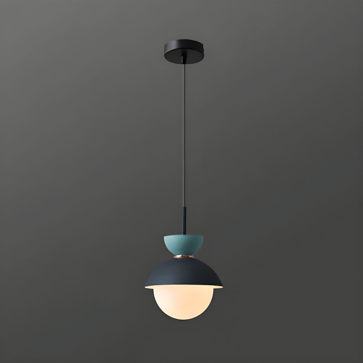 Light blue upper cup with dark blue shade pendant