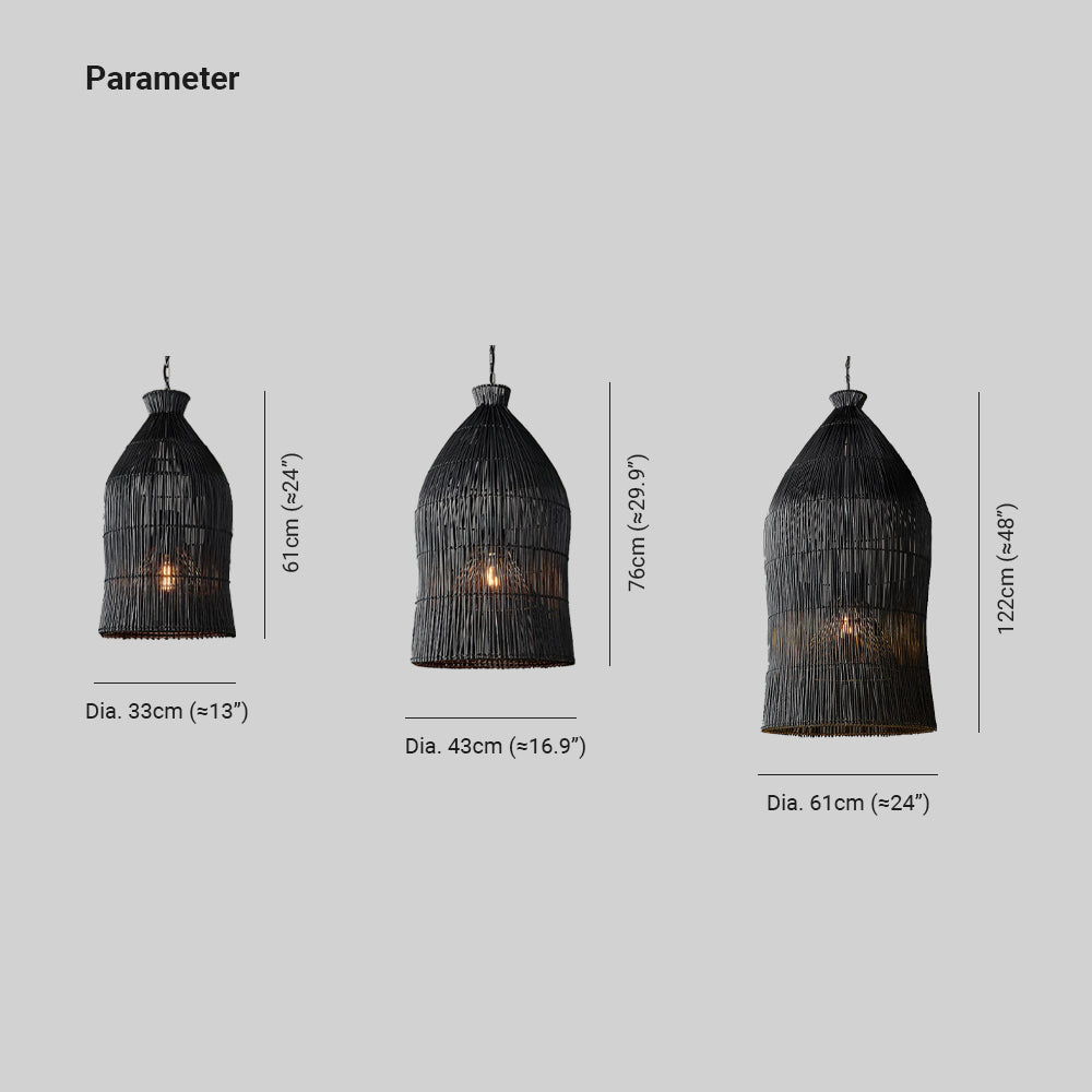 Muto shade chart showing 33 43 and 61 cm diameters with heights