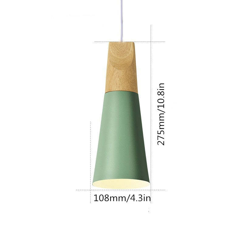 Green narrow pendant diagram: diameter 108 mm and shade height 275 mm
