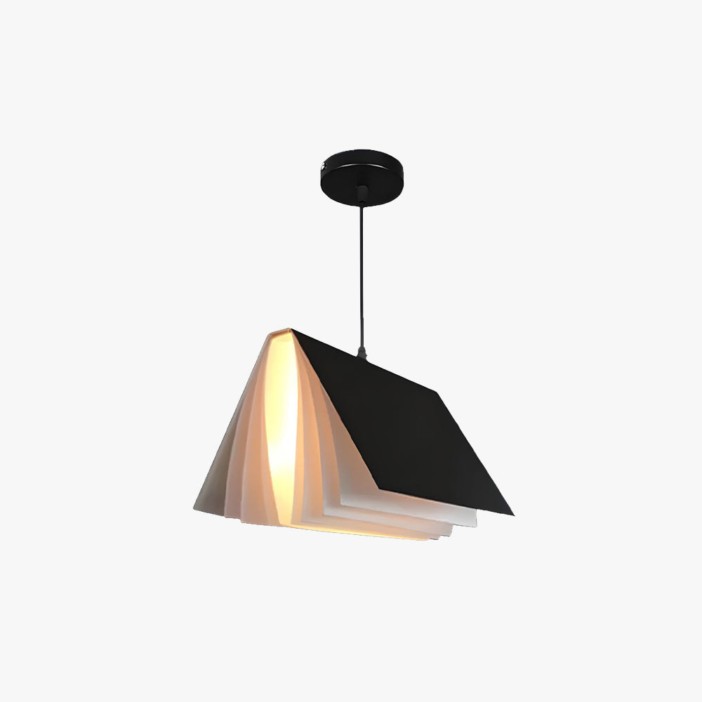 Black book-cover pendant with pale lit inner pages