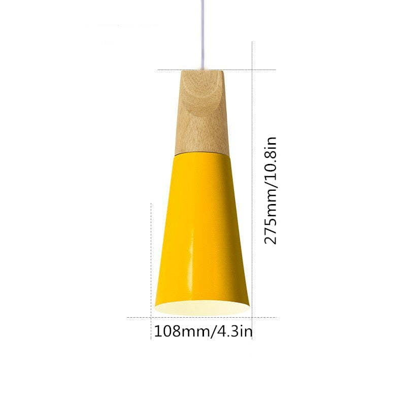 Yellow narrow pendant diagram: diameter 108 mm and shade height 275 mm