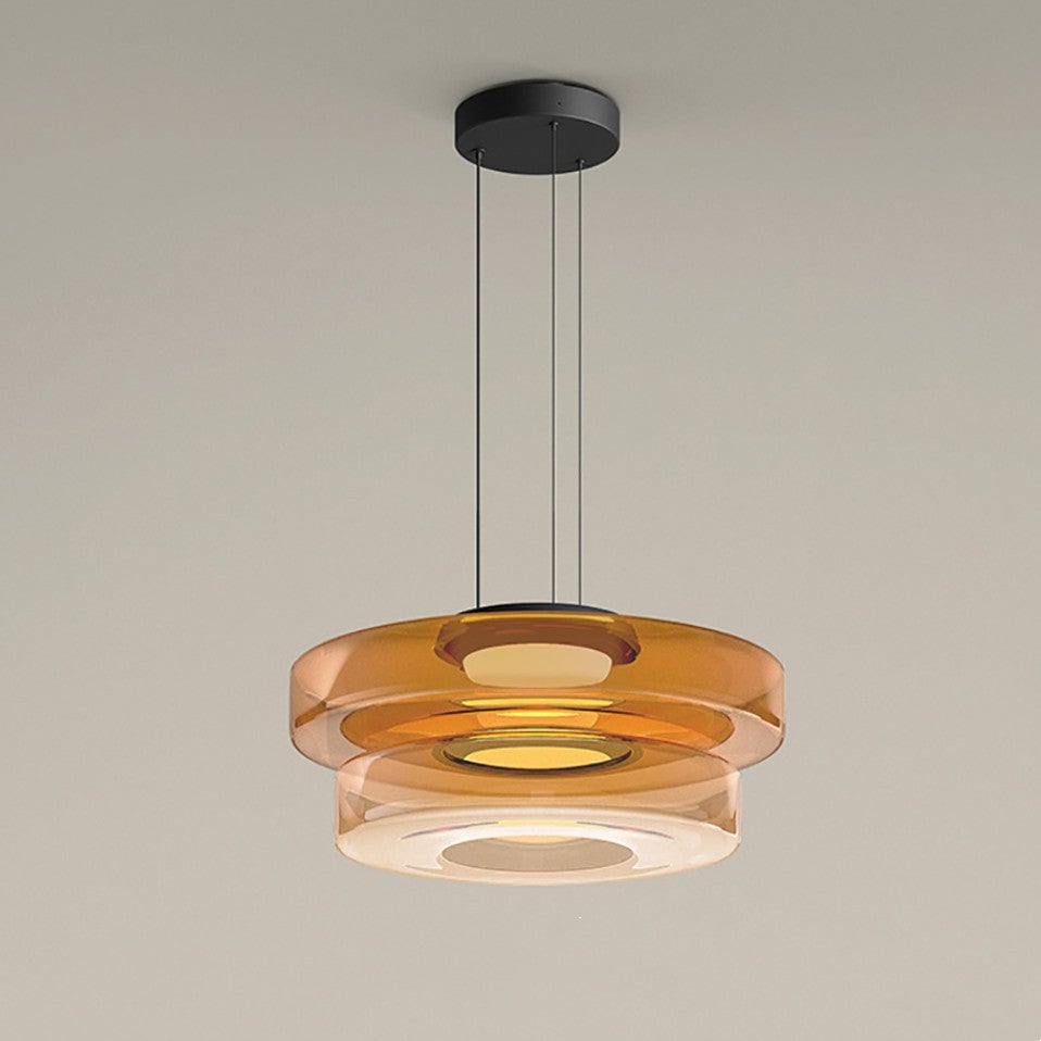 Amber two-layer translucent glass pendant