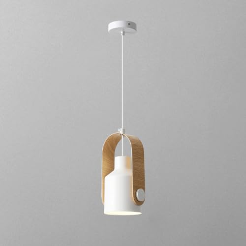 Single white spotlight pendant with curved grain-look yoke