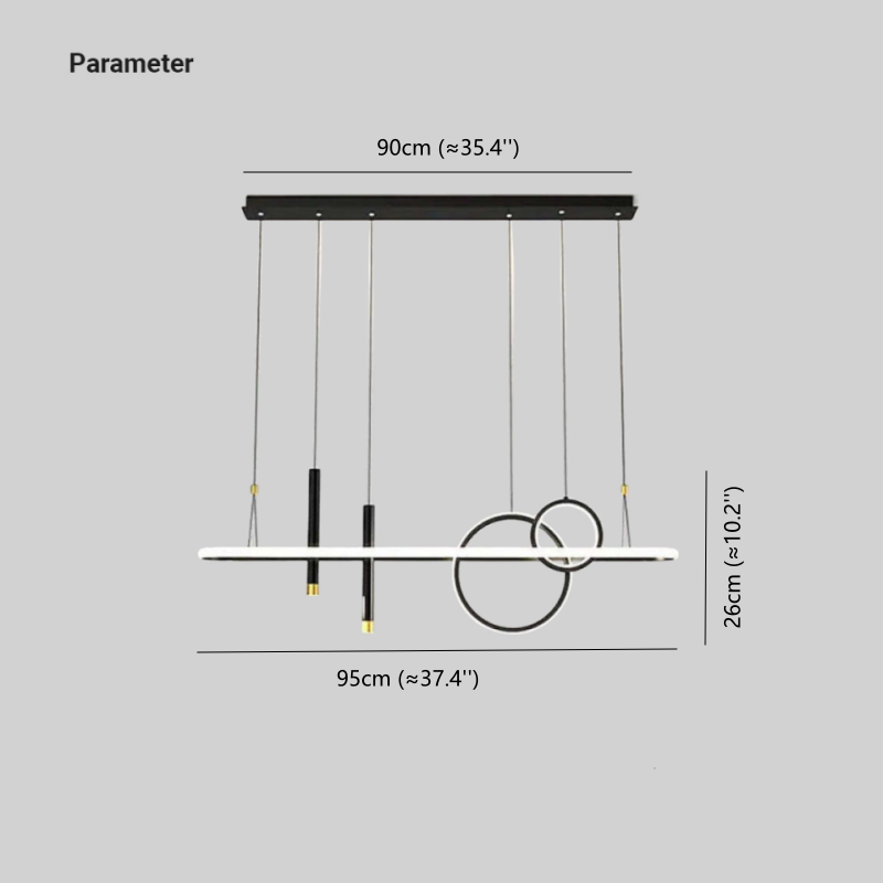 Madina drawing showing 95 cm bar width, 26 cm body height and 90 cm canopy width