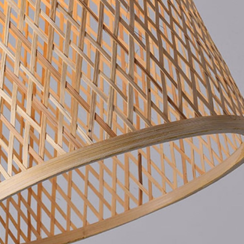 Close view of the diagonal bamboo lattice and horizontal shade band