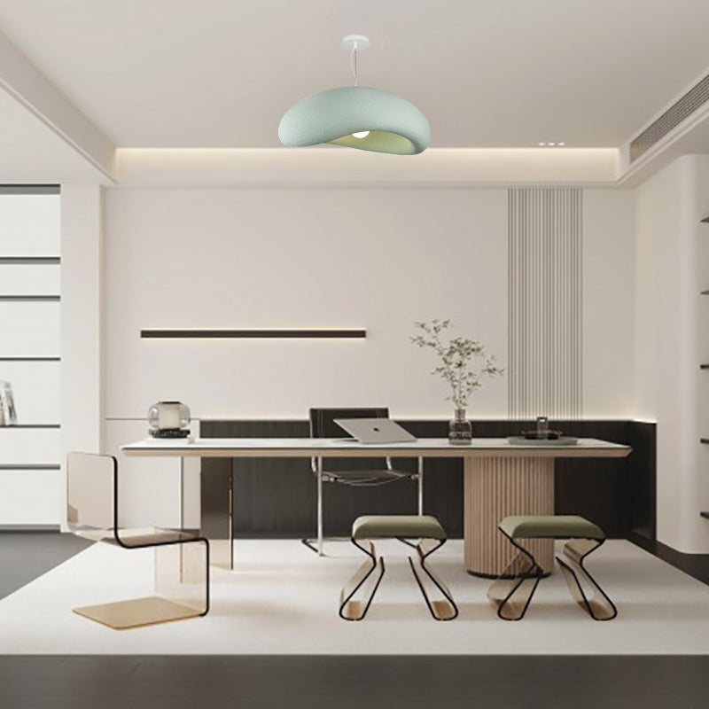 Blue-option Byers pebble pendant above a modern dining table.
