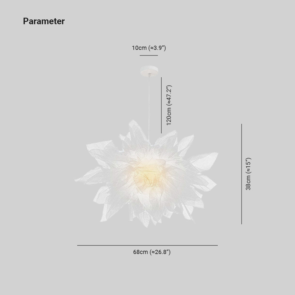 Bella dimension drawing: 68 cm wide flower shade and 120 cm pictured cord