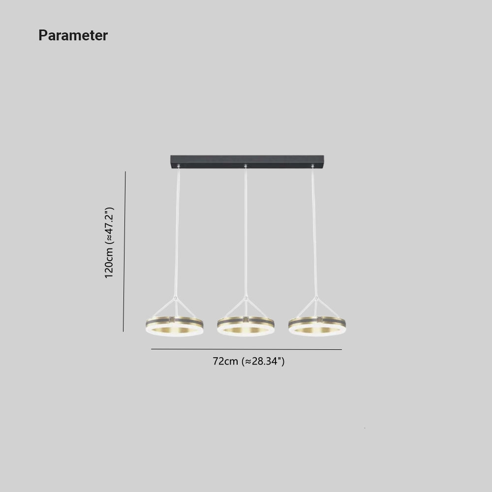Three-ring pendant diagram labelled 72 cm total span and 120 cm illustrated hanging height
