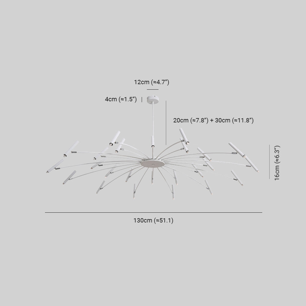 White Evette horizontal-head diagram showing 130 cm span, 16 cm heads and 20+30 cm stem labels