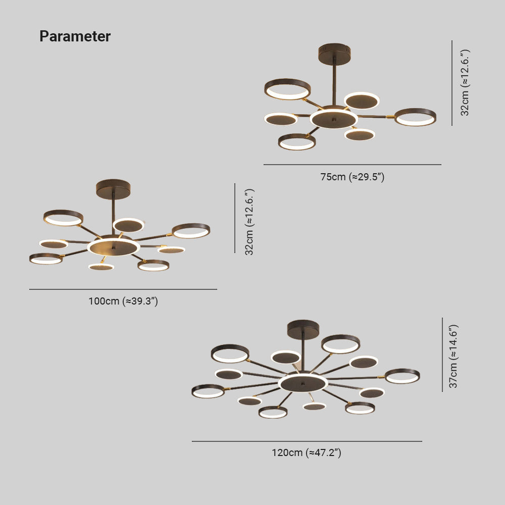 Sumait chart showing six arms 75 × 32 cm, eight arms 100 × 32 cm and twelve arms 120 × 37 cm