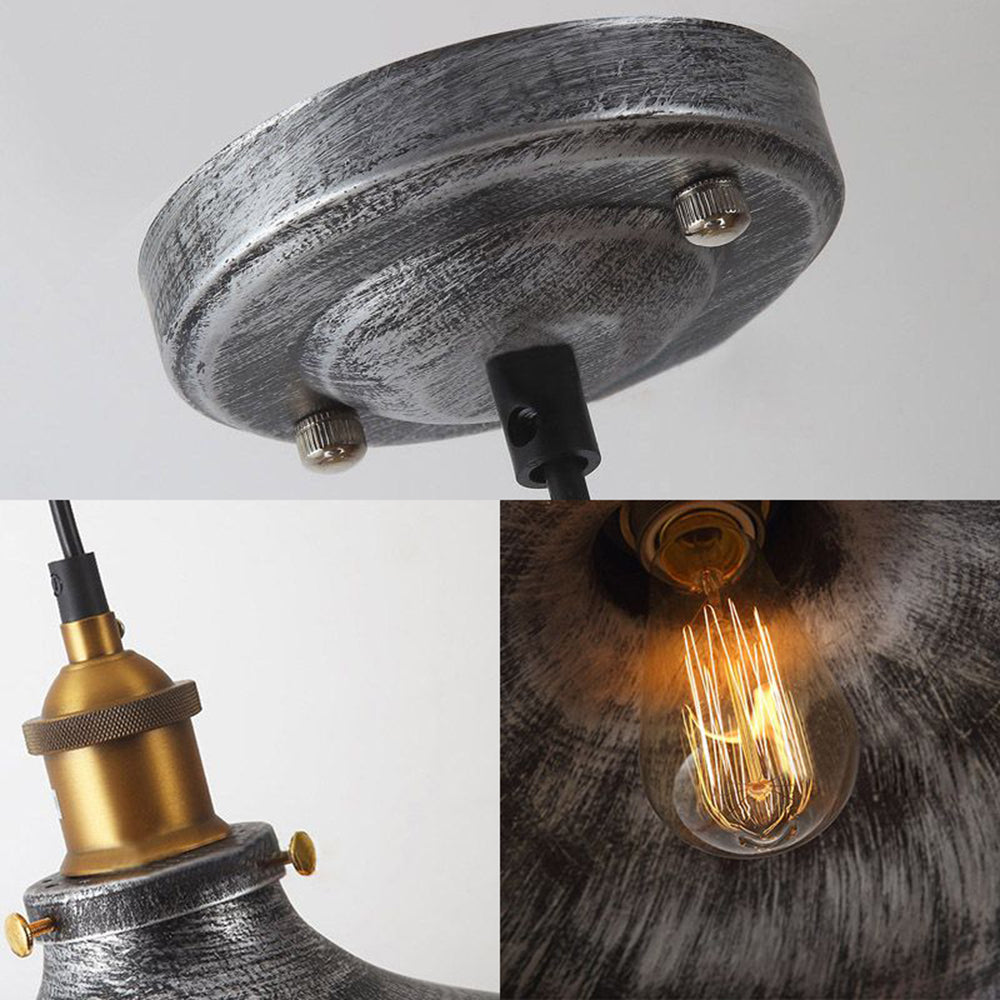 Alessio detail collage showing the round canopy, gold-coloured fitting and textured shade interior.