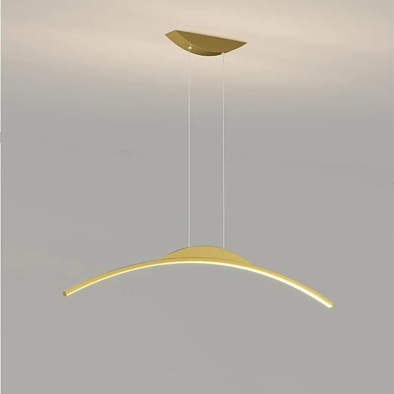 Louise gold single-arc pendant with a curved ceiling fitting