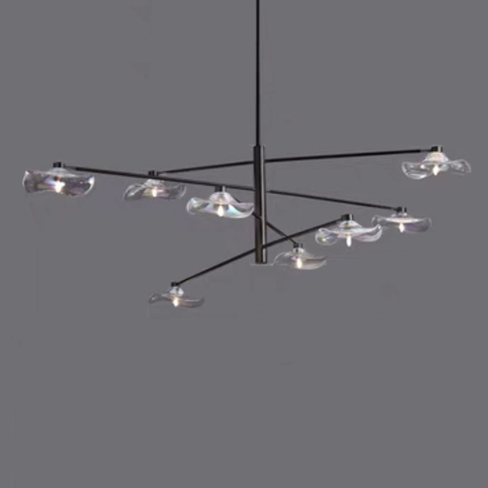 Clear eight-leaf Carins pendant with transparent wavy glass plates on black branches against a gray background