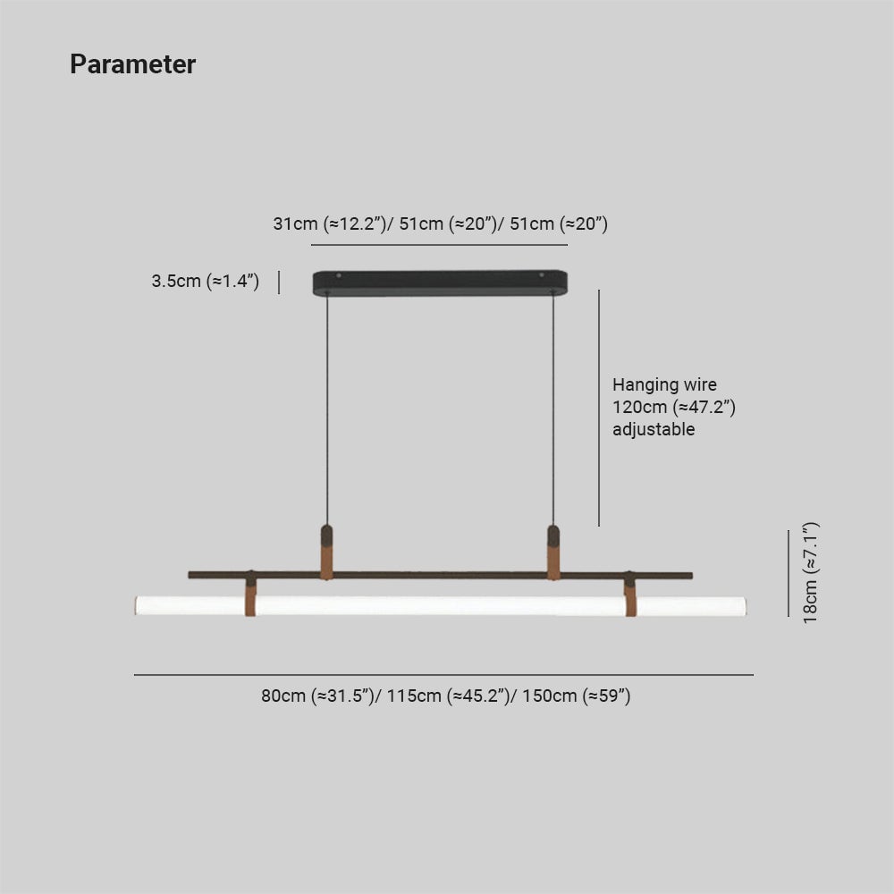 Edge dimension guide: 80, 115 or 150 cm length, 18 cm body height, 120 cm adjustable wire and 31 or 51 cm canopy