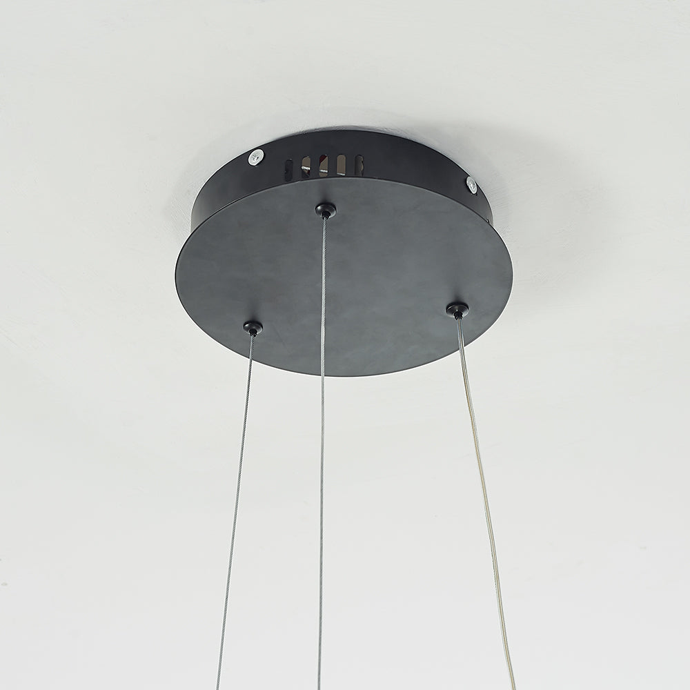 Close-up of Louise round dark canopy and suspension wires.