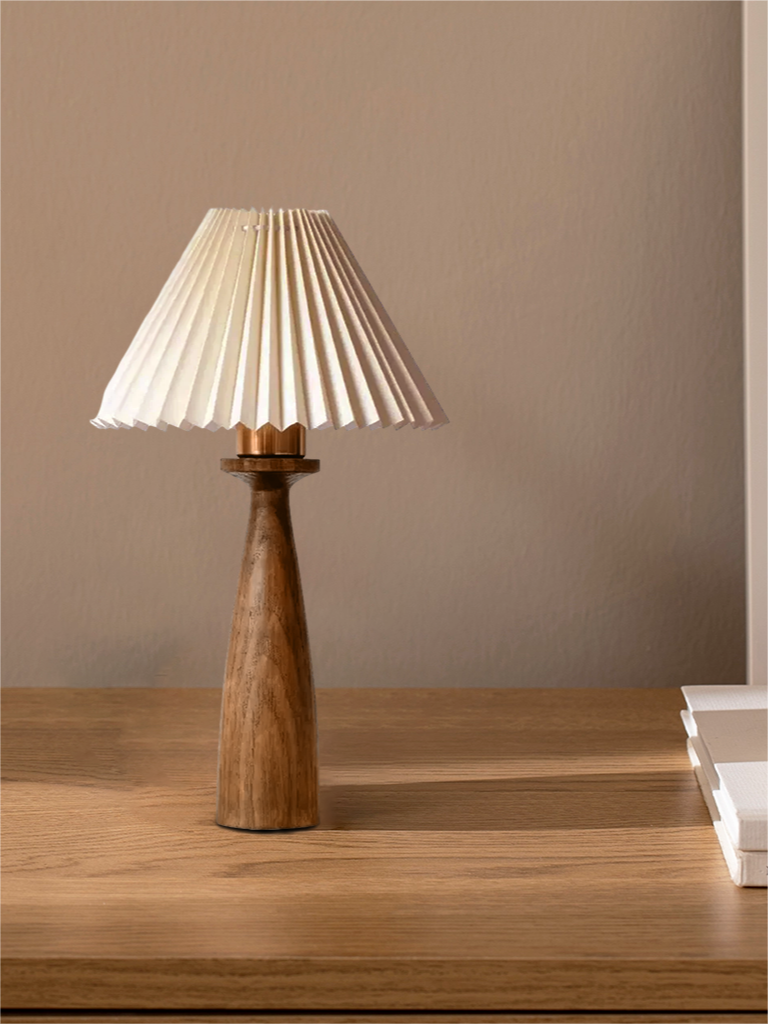 Riko Wood Fabric Pleated Table Lamp - Cueteks