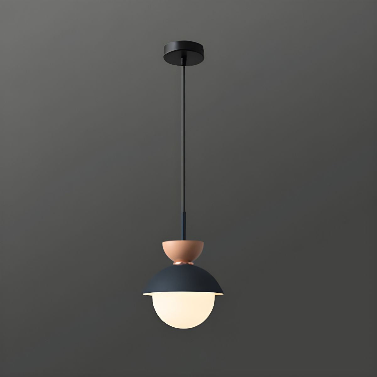 Pink upper cup and dark blue shade pendant