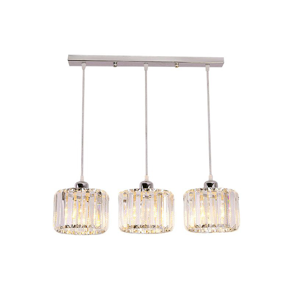 Straight three-shade crystal column pendant on ceiling bar
