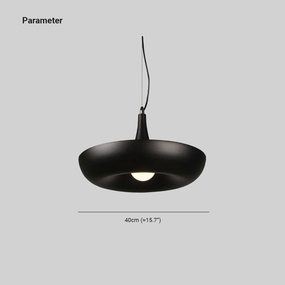 Nest Black guide showing the rounded shade’s overall 40 cm width, approximately 15.7 inches, with a central underside bulb