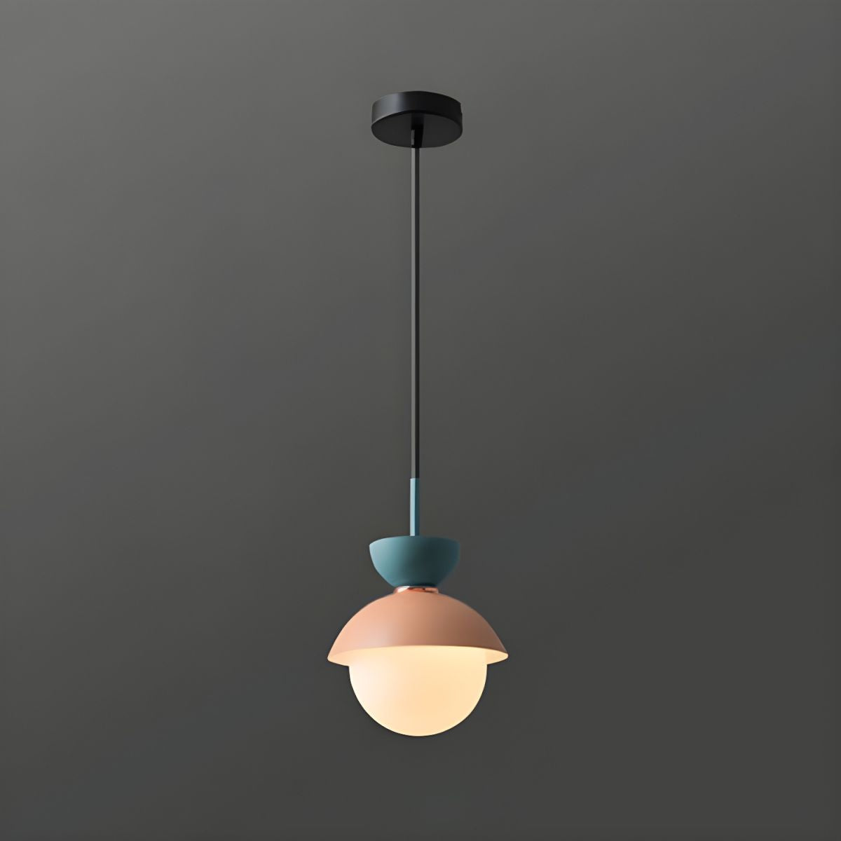 Light blue upper cup with pink lower shade pendant
