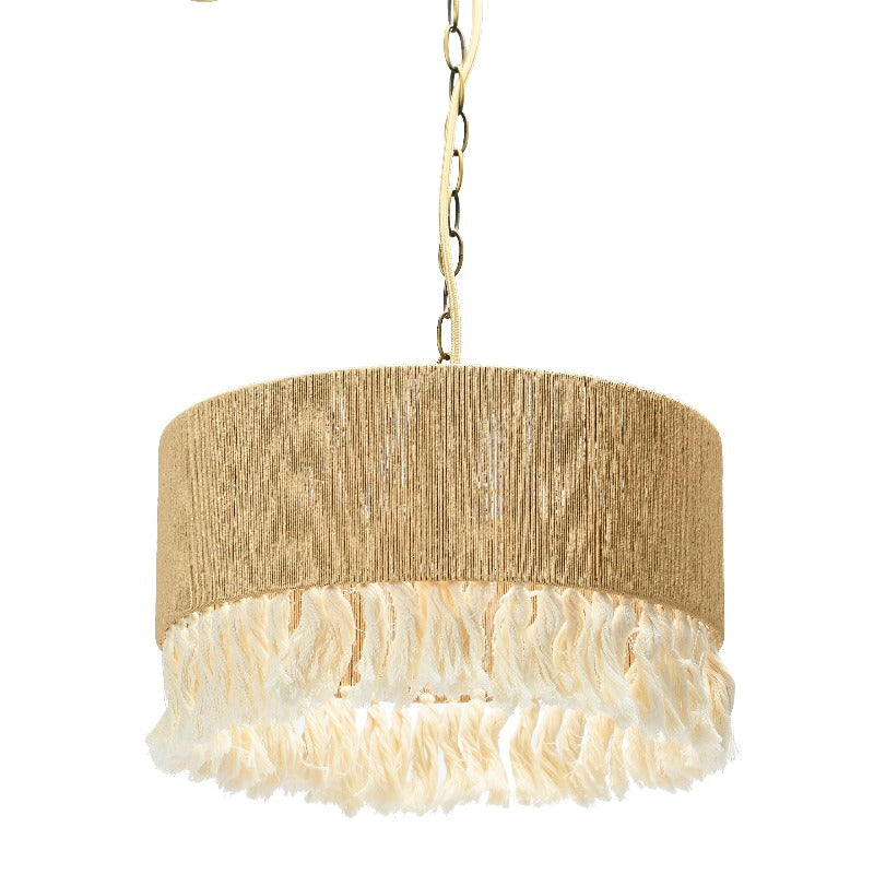 Wide tan rope drum and light fringe front view
