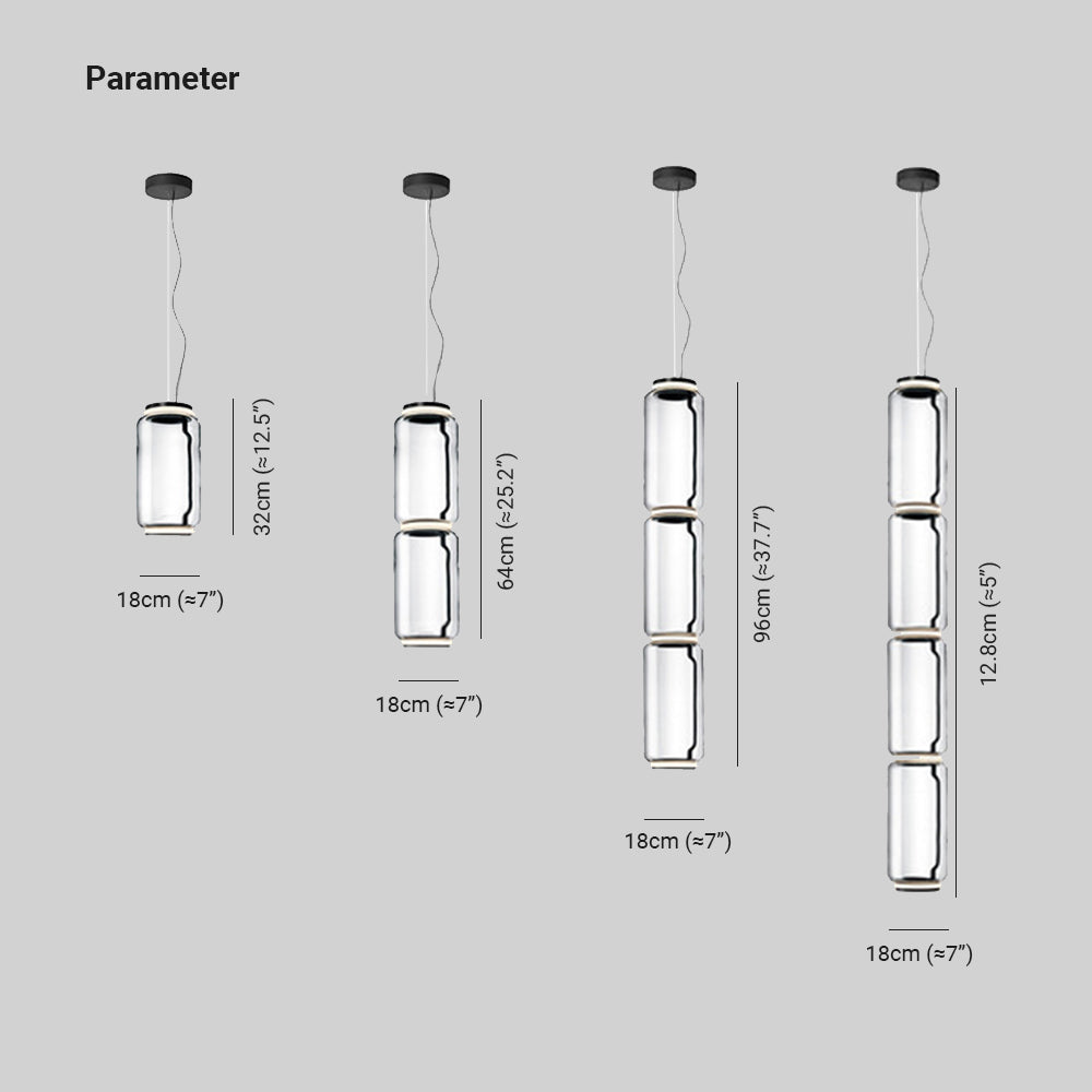 Hailie diagram showing alternate stacked-cylinder configurations with size labels