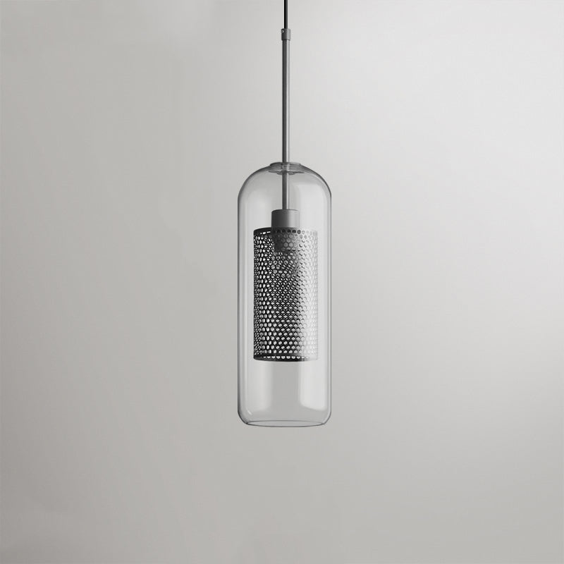 Silver G-style narrow cylinder glass pendant