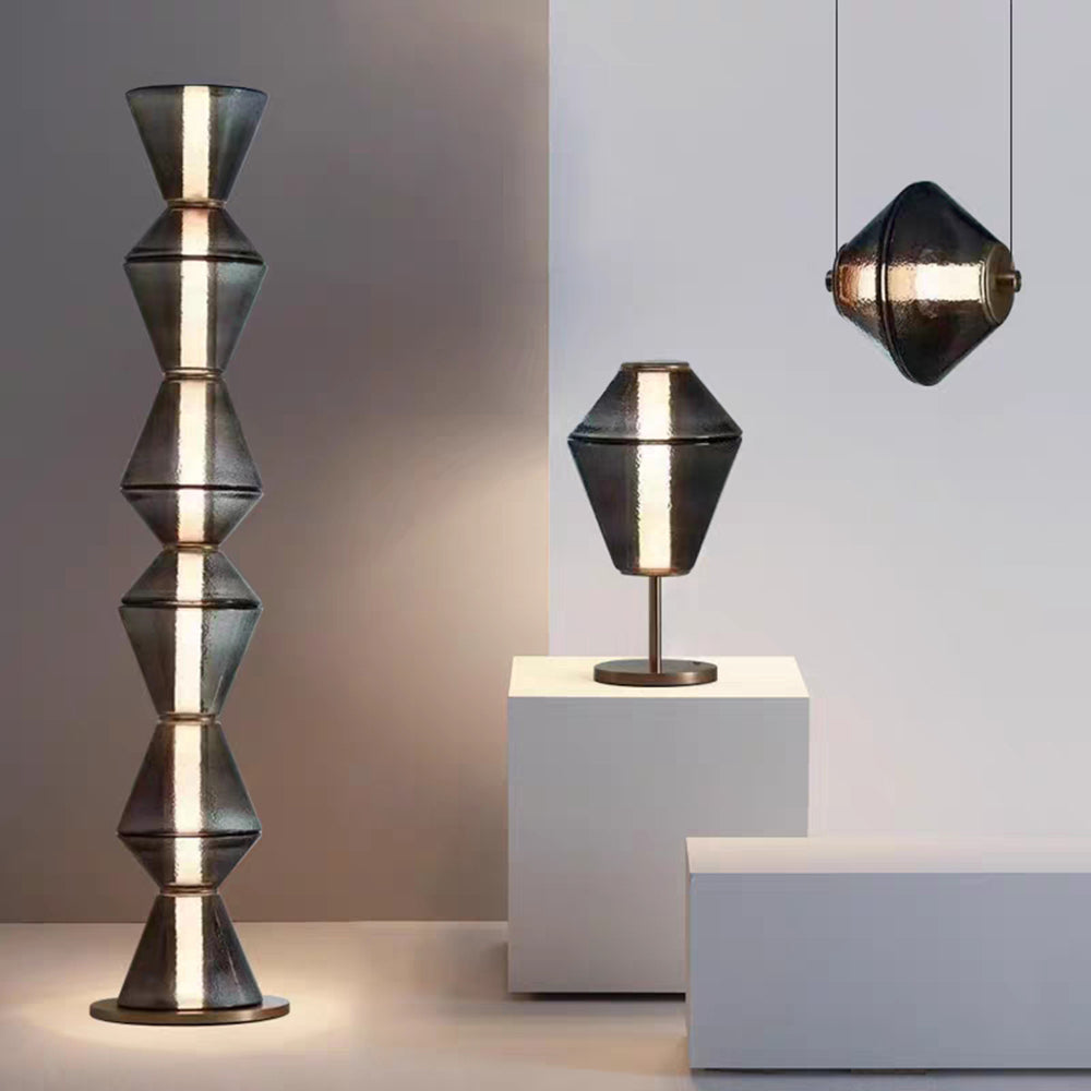 Evette floor, table and pendant lamp forms displayed together