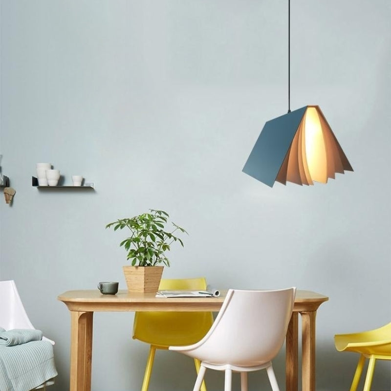 Blue book pendant above a small table