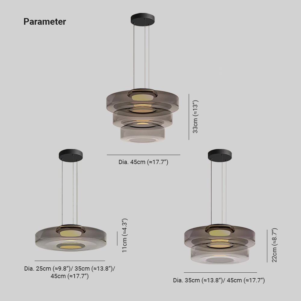 Hailie glass-body dimension chart for one, two and three layers