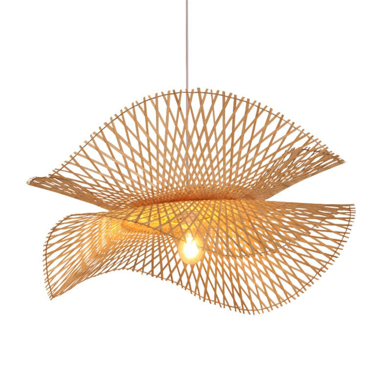 Two stacked wavy woven layers around a visible lit bulb against white
