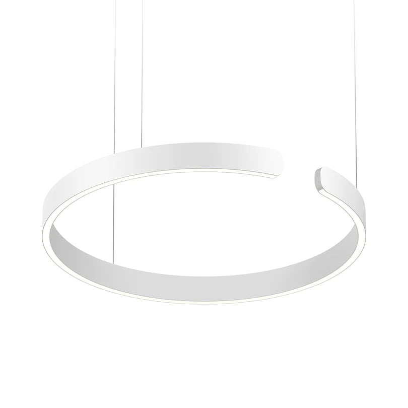 White open-ring pendant with rounded offset ends and underside lighting isolated on white