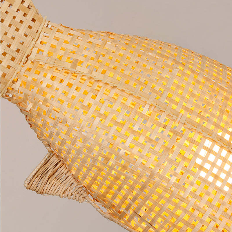 Muto woven fish body and fin detail with light visible through the lattice