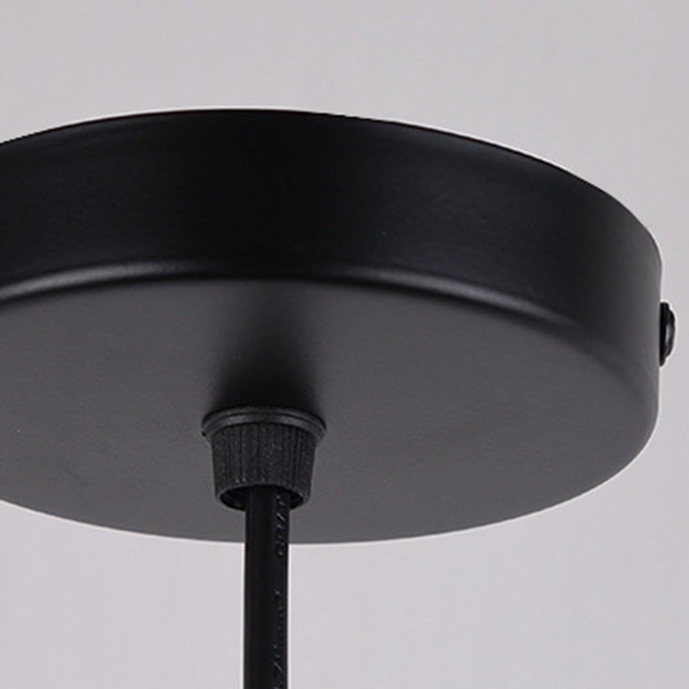 Close view of the Hailie black round ceiling canopy and central cord fitting
