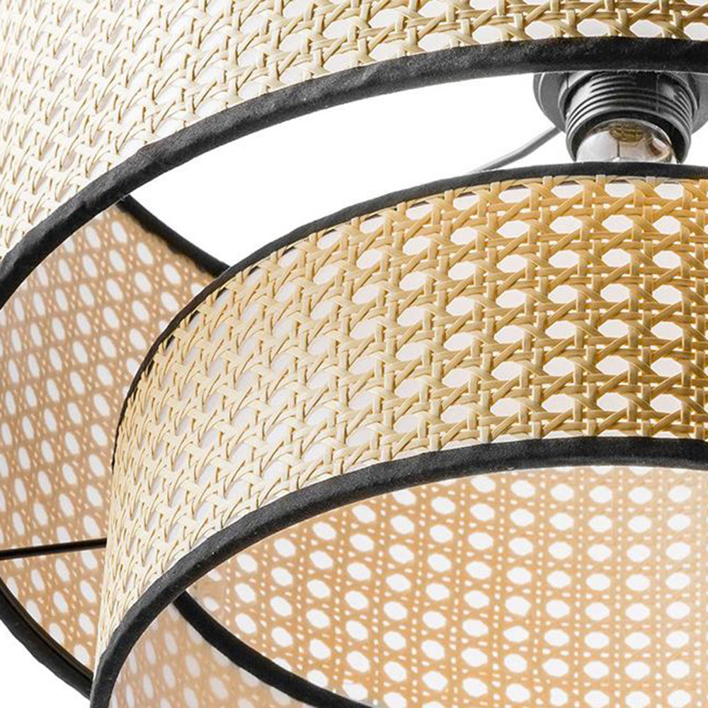 Lower woven tier and black circular rim on the Ritta pendant