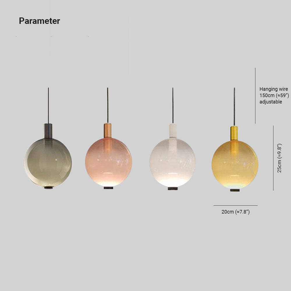 Valentina drawing showing 20 cm globe width, 25 cm fixture height and 150 cm adjustable wire