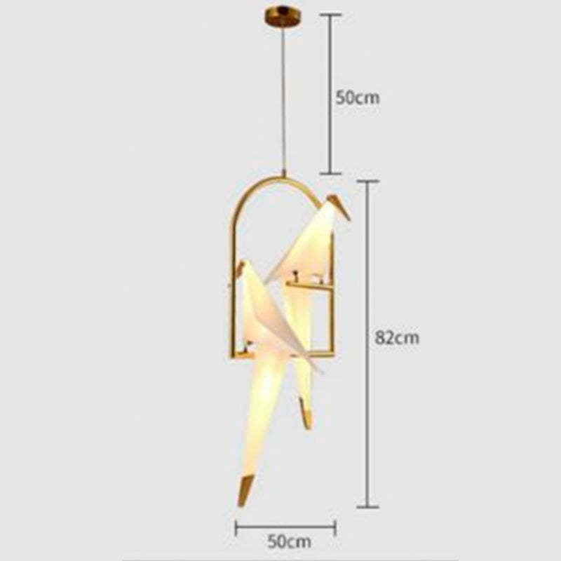 Two-bird pendant dimensions: 50 cm width, 82 cm body height and 50 cm suspension segment.