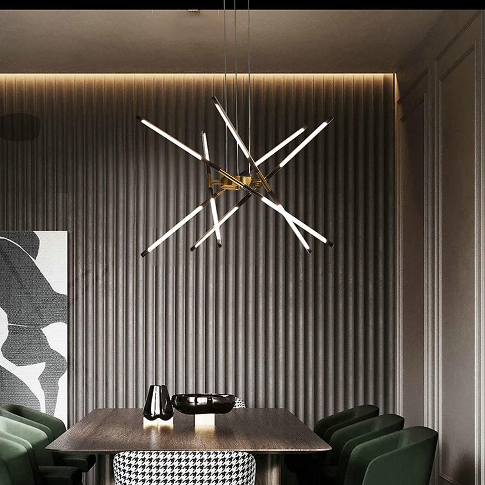 Second view of Black and Gold Edge over dark dining table, green chairs, houndstooth chair and full-height grey curtains