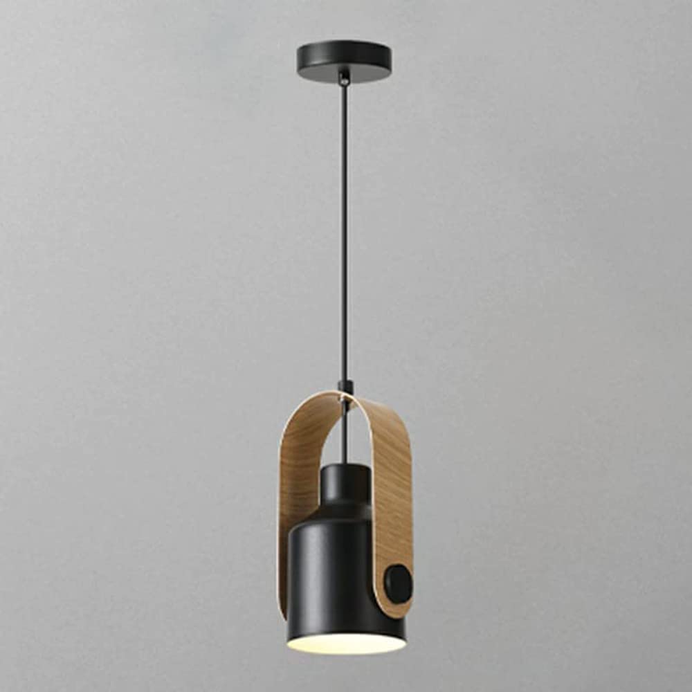 Black cylindrical Morandi spotlight with wood-look yoke