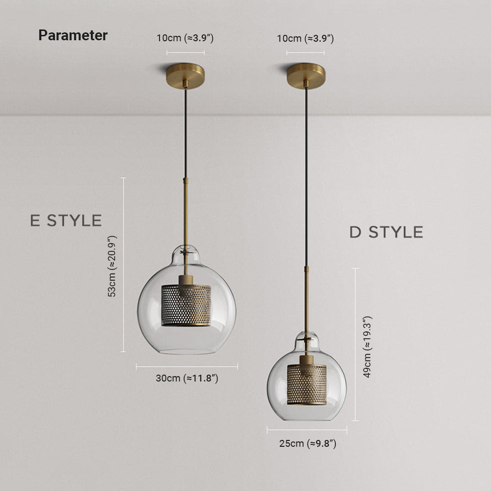 Oneal D and E bell-shaped glass pendant size chart