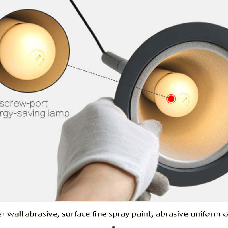 Close view of lamp inside metal cone shade